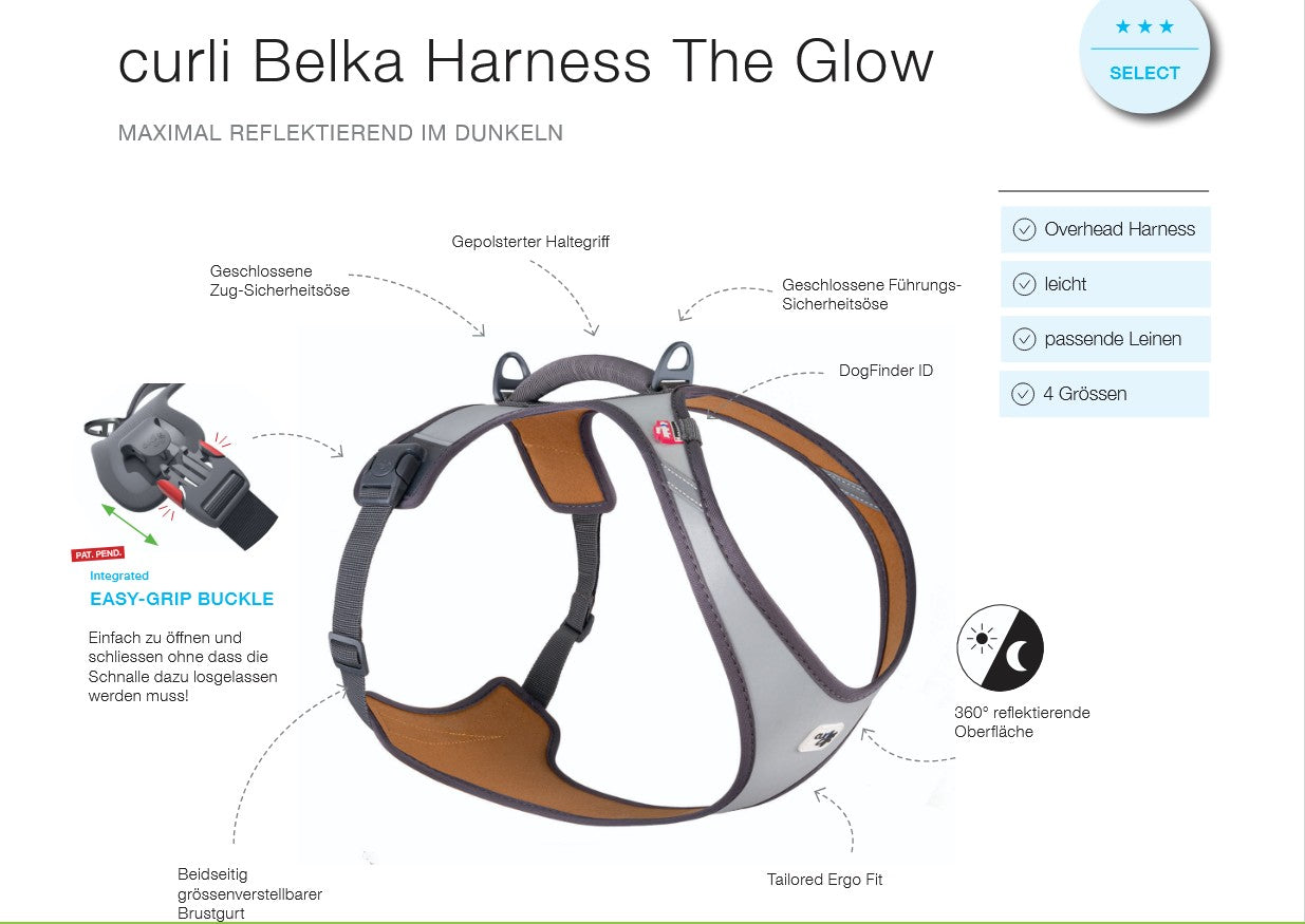 Curli Glow Belka Harness Grau