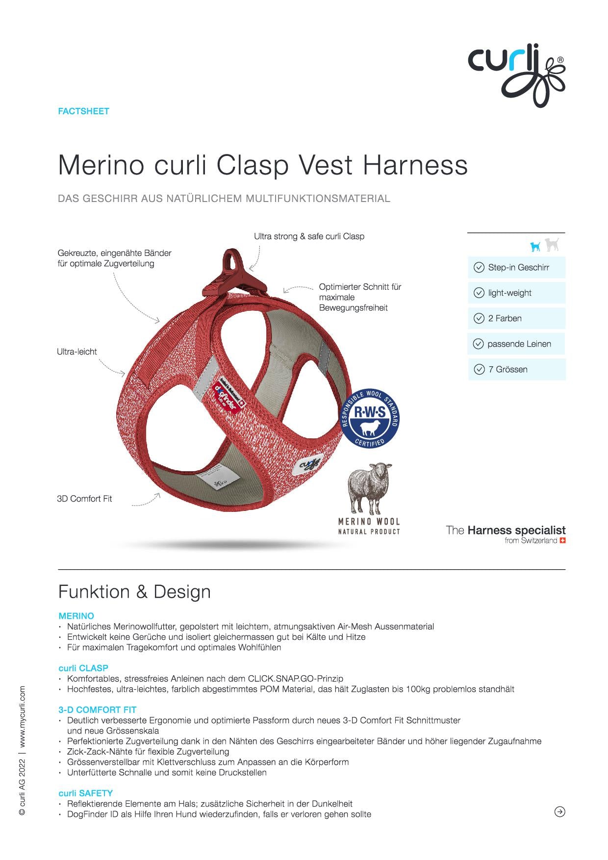 Curli Vest Geschirr Merino curli Schnalle Rot