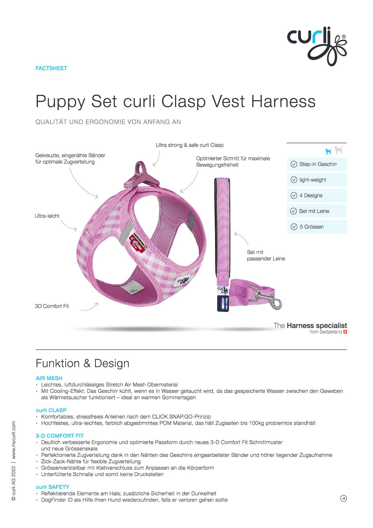 Curli Vest Geschirr curli Clasp Air-Mesh & Basic Leine Skyblue-Caro