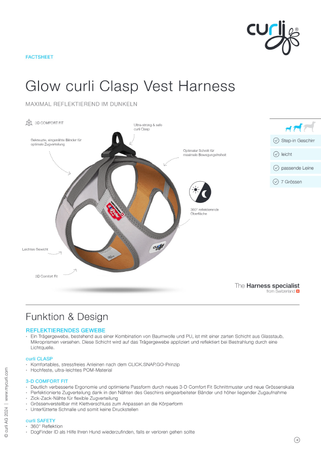 Glow curli Clasp Vest Harness Reflective Grau