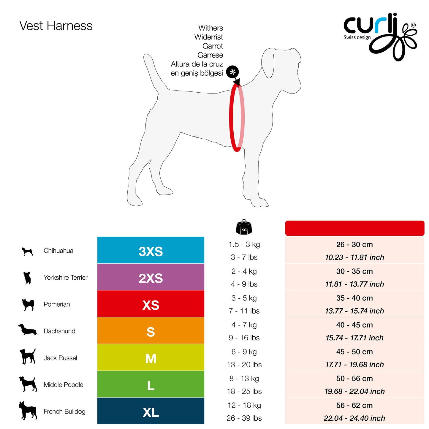 Curli Vest Geschirr Merino curli Schnalle Rot
