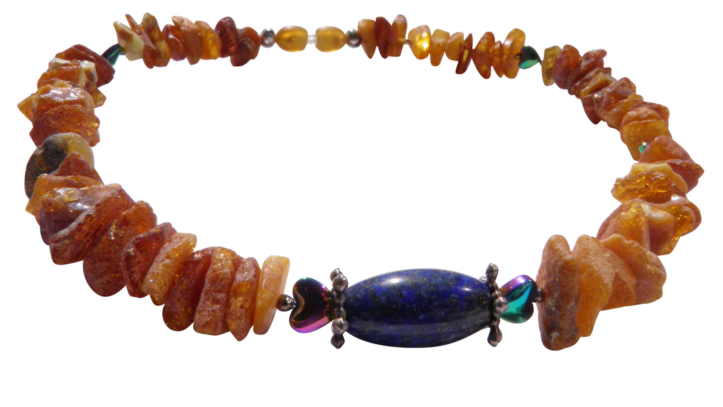 Hunde Bernsteinkette mit Lapislazuli und Hämatit Länge 33cm