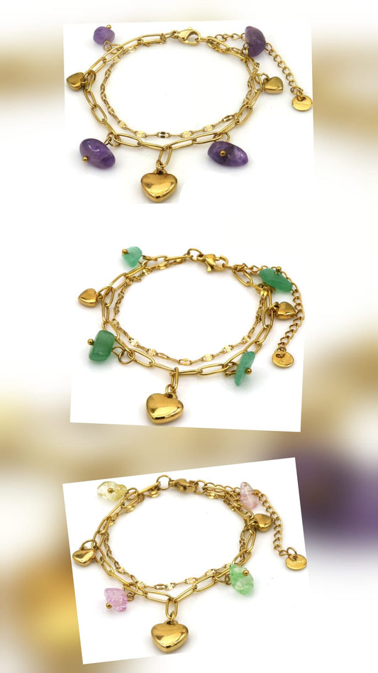 Herzarmband mit Steinen goldfarbend