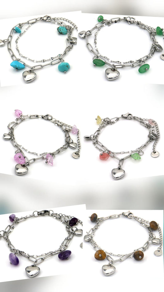 Herzarmband mit Steinen silberfarbend