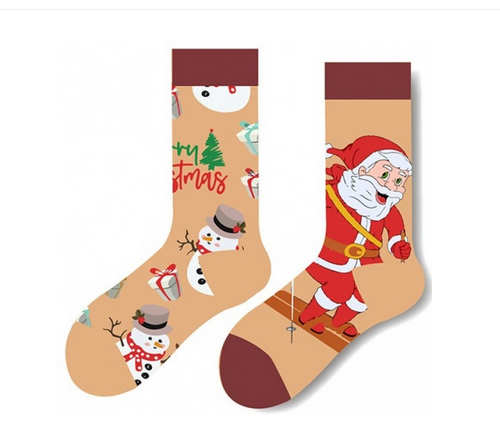 Weihnachtssocken Weihnachtsmann fährt Ski