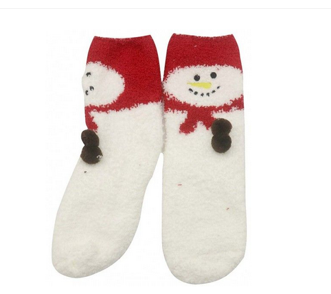 Flauschige Socken Schneemann rot