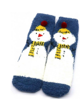 Flauschige Socken Schneemann blau