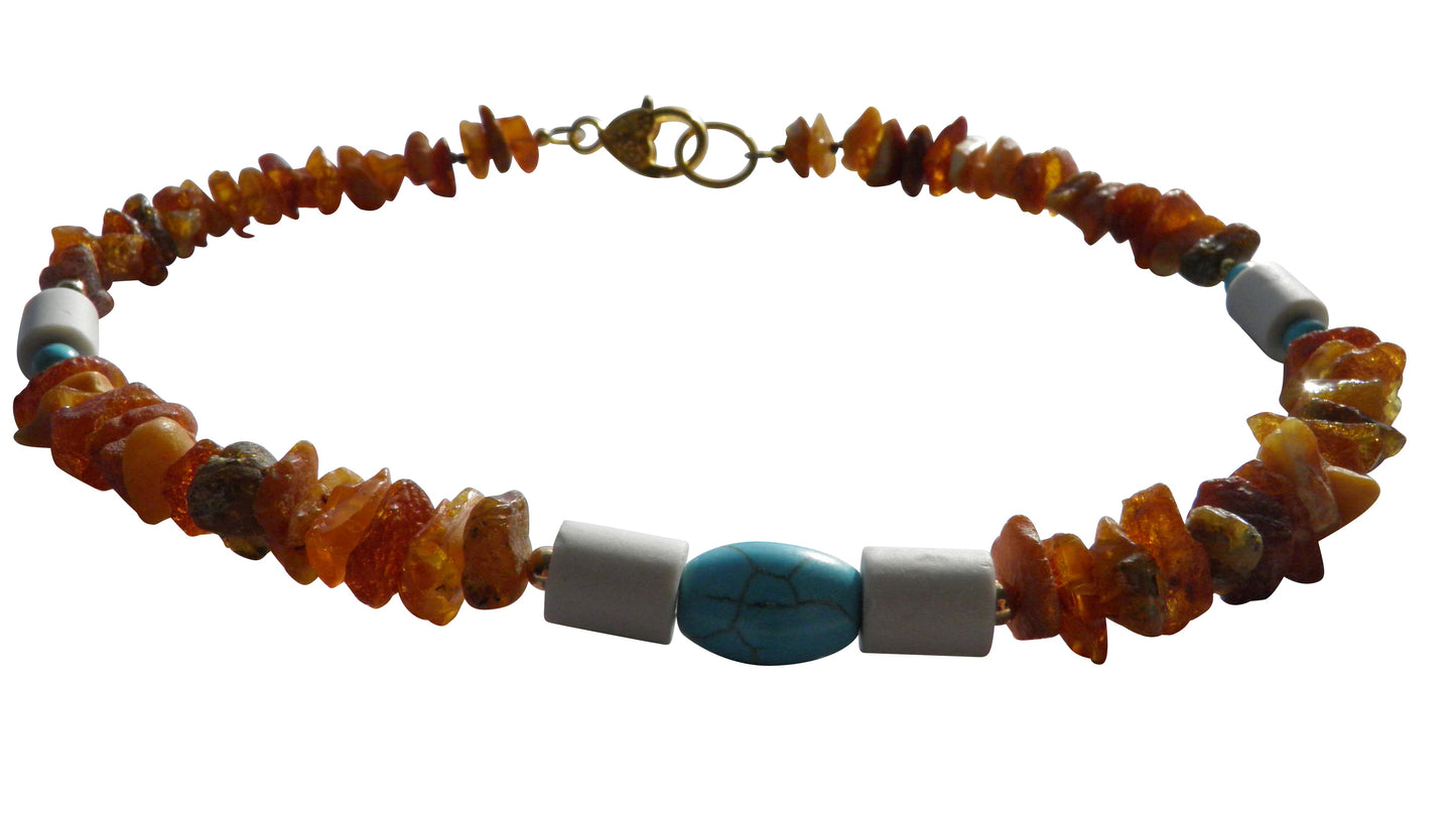 amberdog Hunde Bernsteinkette mit EM-Keramik Howlith Länge 45cm